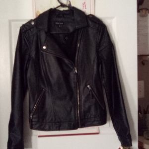 Black leather biker jacket